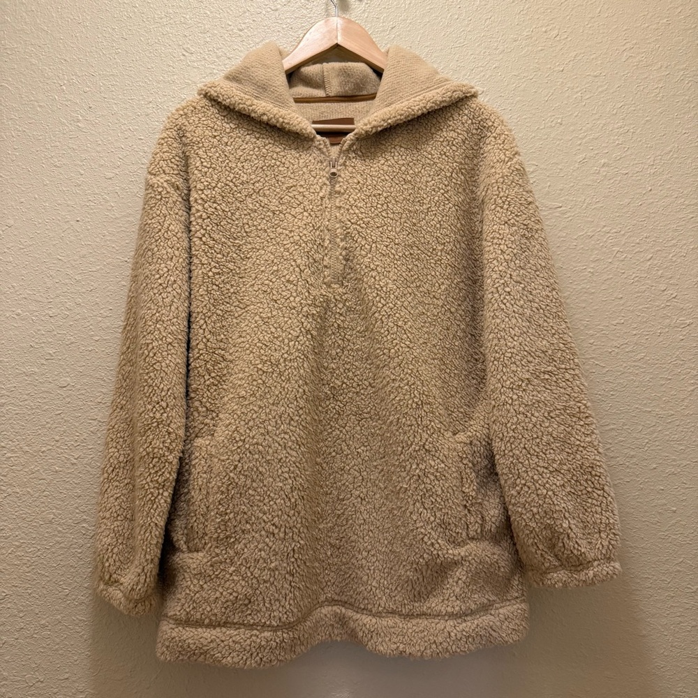 Koolaburra by UGG Brushed Back Sherpa Hoodie Pullover Tan Sweatshirt Jacket L